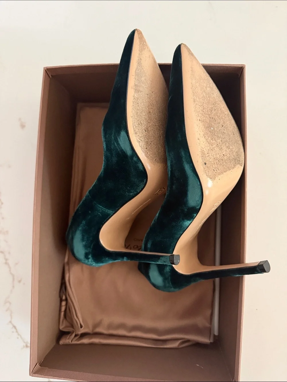 Gianvito Rossi Deep Green Velvet Pointed Pumps